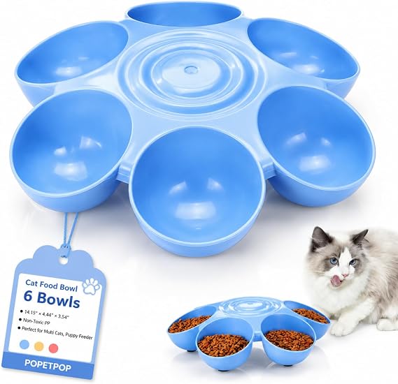 POPETPOP Multi Cat Feeder with 6 Bowls, Pet Food and Water Bowl