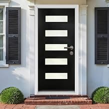Rovibek Fiberglass Front Door, 36x80 Inch Exterior Door Left Hand Inswing, Balck Knock-Down Entry Doors with 4-9/16" Vinyl Frame, Brick Mould, Frosted Glass, Hinges,