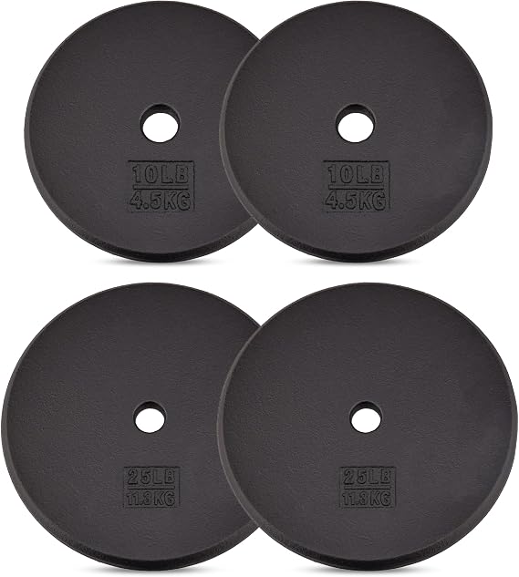 Yes4All Standard Weight Plates, 1-Inch Cast Iron Barbell Weights, Wide Range 550 LB, Ideal for Strength Training & Workout Routine, Available in Single, Pair & Set of 4