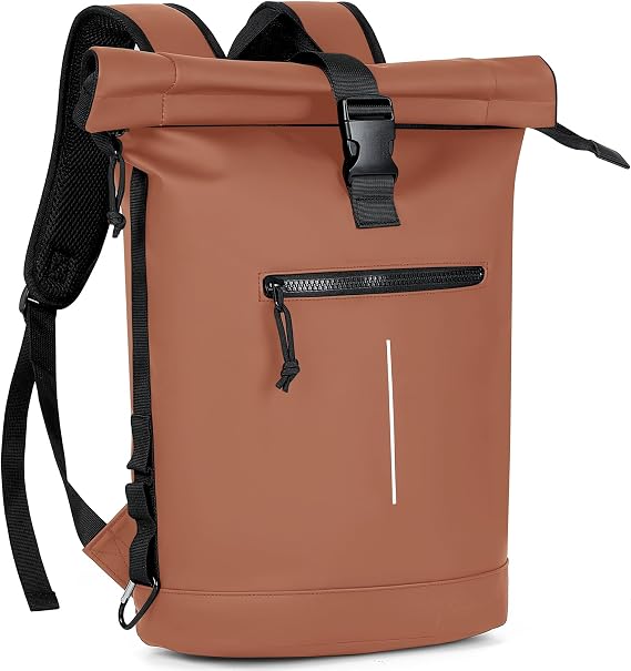 Lekeinchi 17-Inch Waterproof Laptop Backpack for Men and Women - Roll Top Design for School, Travel, Business, Work, and Camping(Brown)