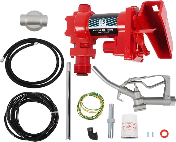 Nakkaa 12 Volt 15 GPM Explosion Proof Fuel Transfer Pump Compatible with Gasoline, Diesel, Kerosene, Mineral Oil and Similar Fuels or Oils (Package C)