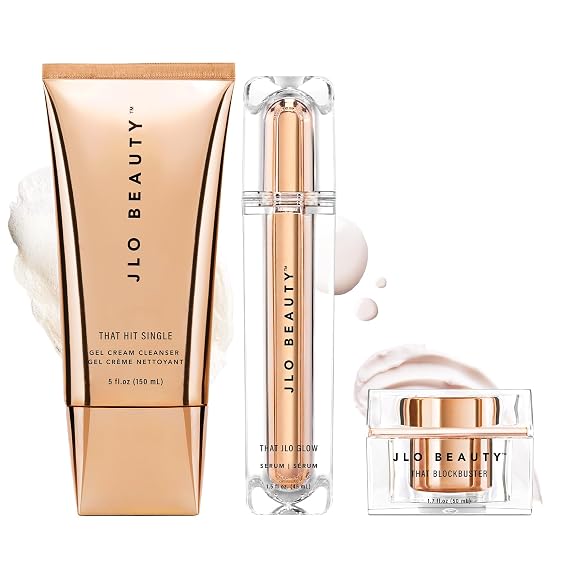 JLO BEAUTY 3-Step Skin Care Set: Cleanser, Serum & Moisturizer, 3 Pc | Cleanse, Treat & Hydrate With The Iconic JLO Glow Serum, Gel Cleanser & Blockbuster Moisturizer