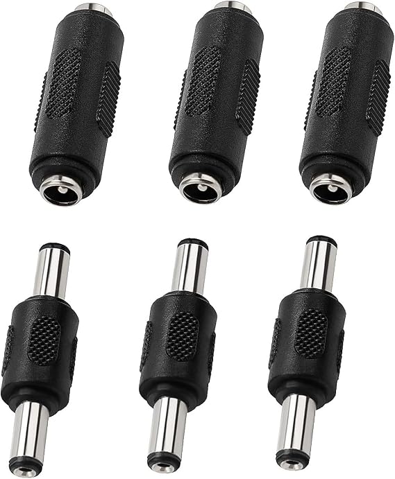 5.5x2.1mm DC Power Adapter Set – 3x Female to Female & 3x Male to Male Gender Changer Coupler for CCTV, LED Strip, Router, Laptop Charger Extension, DIY Electronics