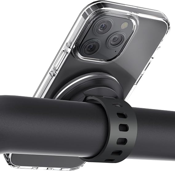 Magnetic Phone Mount, Phone Holder for Bike, Compatible with Magsaf or Normal Case- Sturdy Phone Grip for Gym Exercise, Workout Equipment, Stroller, Cart Handlebar (Black)