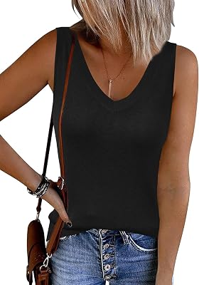 Arach&Cloz Womens Wool Blend Sweaters Non See Through Double V-Neck All-Season Tank 2026