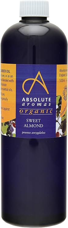 Absolute Aromas Organic Almond Sweet Oil 500ml - Pure, Natural, Cold-Pressed, Unrefined, Vegan and Cruelty-Free - Massage Base Oil and Moisturiser for Hair, Skin, Face and Nails