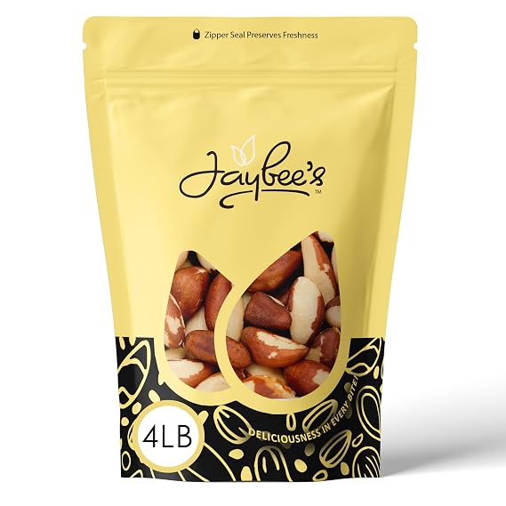 Raw Brazil Nuts 4 Pounds (64 oz) | Whole Natural Unsalted Brazilian Nuts | Healthy Protein Snack Whole Foods, Keto, Vegan Diet Friendly | Compare to Organic Brazil Nut | Kosher | Jaybee's