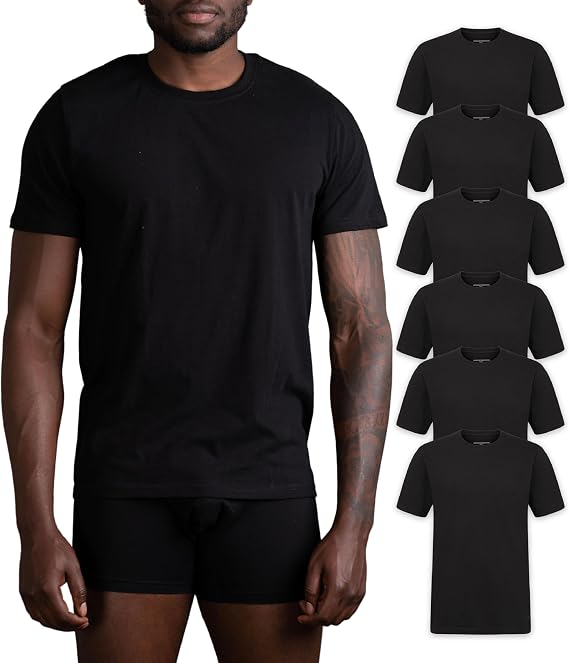 Skechers Men's Classic Fit Crew Neck Undershirts Tag-Free, Lightweight, Moisture-Wicking Cotton Blend T-Shirts, 6 Pack Set