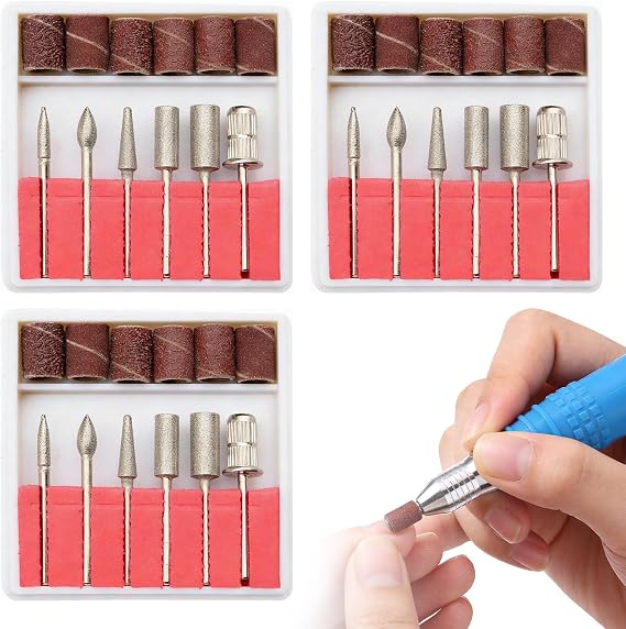 Nail Grinding Bits, 3pcs Nail Drill Bits with Mini Sanding Bands