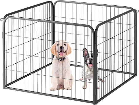 FDW Dog Playpen Kennel - 4 Panels, 24 Inch Height, Indoor/Outdoor Folding Metal Portable Puppy Exercise Pen, Heavy Duty Dog Fence for Yard, Camping - Black