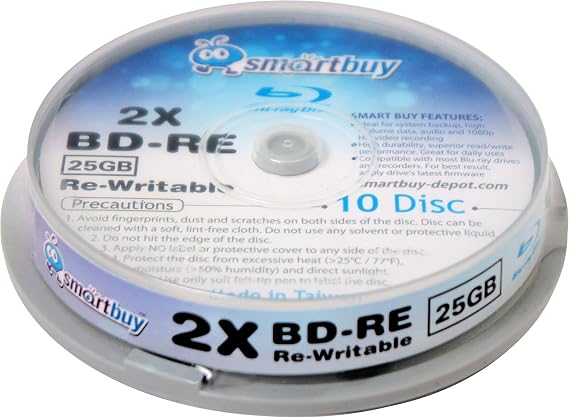 30 Pack SmartBuy 2 x 25 GB Blue Blu-ray BD-RE Rewritable Brand Logo Blank Blu-ray