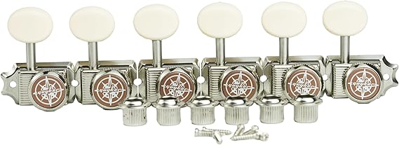 Guyker 6 Inline Vintage Guitar Lock String Tuners Locking Tuning Key Pegs Machine Heads Replacement Parts for ST TL Style Electric, Folk or Acoustic Guitars Nickel, Cream Handle