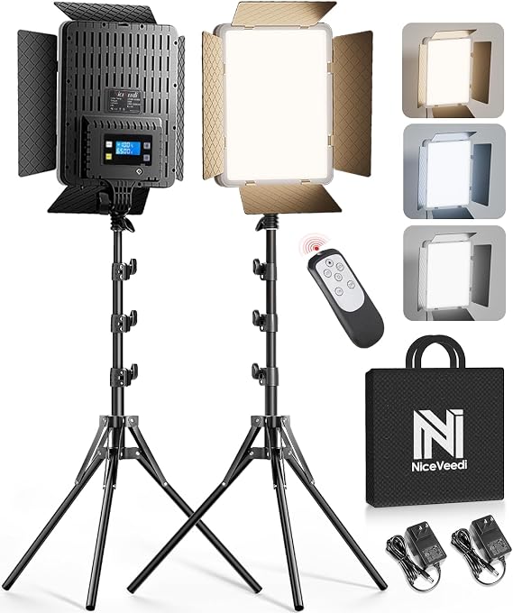 NiceVeedi 2-Pack Photography Lighting Kit, 36W Bi-Color Studio Lights 2700-6500K CRI 95+, Dimmable LED Video Light Kit with Remote Control & 72 Tripod Stand, Lighting for Video Recording/Photography