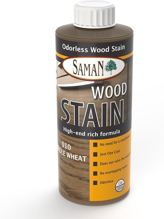 SamaN Interior Water Based Wood Stain - Natural Stain for Furniture, Moldings, Wood Paneling, Cabinets (Whole Wheat TEW-010-12, 12 oz)