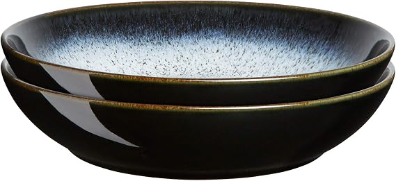Denby - Halo Pasta Bowls Set Of 2 - Reactive Glaze Dishwasher Microwave Safe Crockery 1050ml - Black, Grey Ceramic Stoneware Tableware - Chip & Crack Resistant