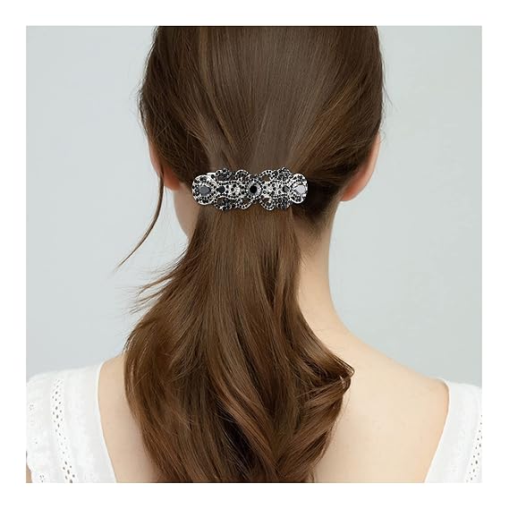 EVER FAITH Wedding Austrian Crystal CZ Art Deco Flower Tear Drop Hair Barrette Clip for Woman Black Silver-Tone