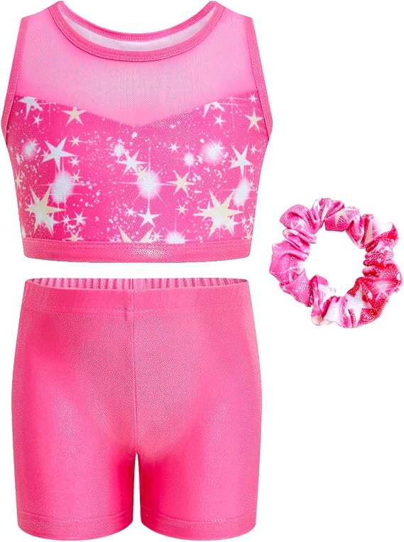 JiAmy Two Piece Gymnastics Leotards for Girls with Shorts 2PCS Workout Set