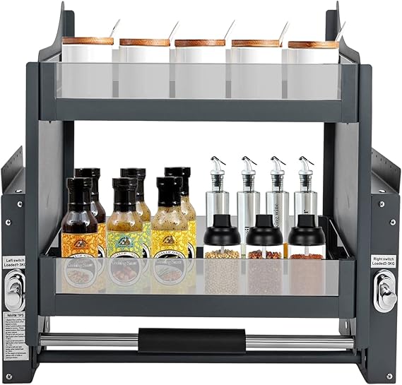 Pull Down Cabinet Organizer, 24 Inch Pull Down Shelf, 2-Tier Heavy-Duty Pull Down Spice Rack, Pull Down Shelf Upper Kitchen Wall Cabinet Storage Organizer for Kitchen Appliance