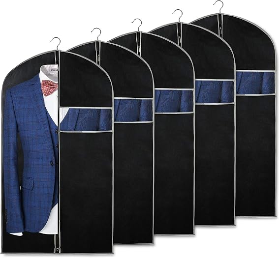 Syeeiex 40 Inch Suit Bag, Garment Bags for Hanging Clothes, Black, Set of 5