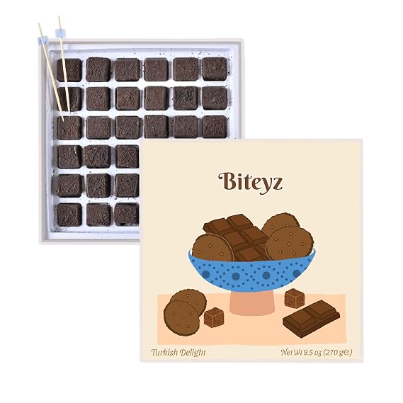 Biteyz Brownie Turkish Delight, Candy Gift Box - Gourmet Treats, Chocolate Flavored Turkish Delight Coated with Chocolate Cookie Crumbs, 36 Pieces of Luxury Handmade Snacks