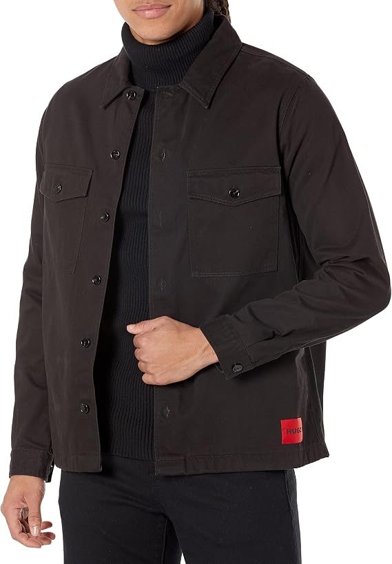 Hugo Men's Washed Twill Patch Pockets Button Down Overshirt