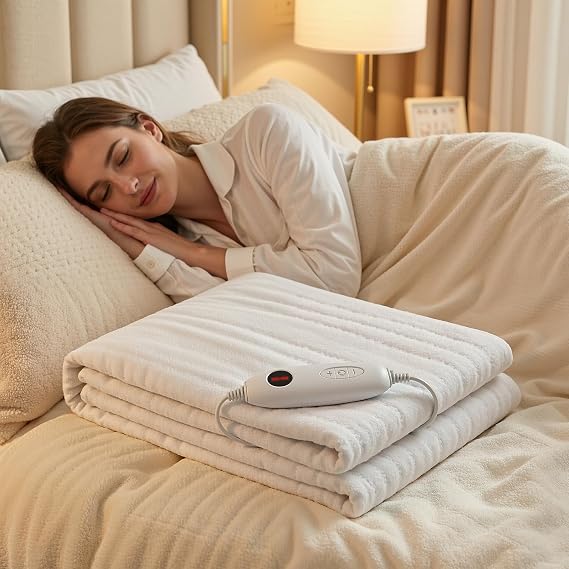Clevich 193 x 91 cm Heated Electric Blanket with 8 Hour Automatic Shut-Off Time, 6 Temperature Levels, Detachable Controller & Machine Washable, 100W Heated Bed Pad Mattress Heater for Single Beds