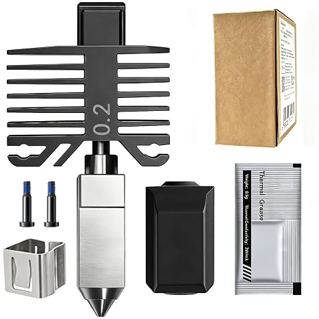 Bamboo Lab Integrated Hotend Assembly with 0.2MM Stainless Steel Nozzle for Bamboo Lab P1S/P1P/X1/X1C/X1E 3D Printer High Detail,Fast Speed Heating, Max Temp 300C