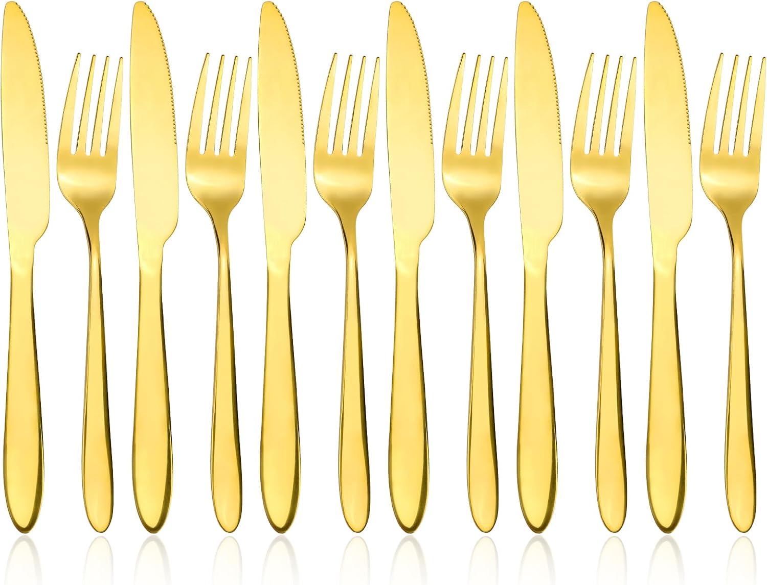 RETON 12 Pcs Cutlery Set for 6 People, Stainless Steel Knife and Fork Sets, Steak Knives and Forks, Dishwasher Safe and Mirror Polished (Gold)