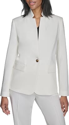 Halston Womens One Button Front Pocket Woven Blazer