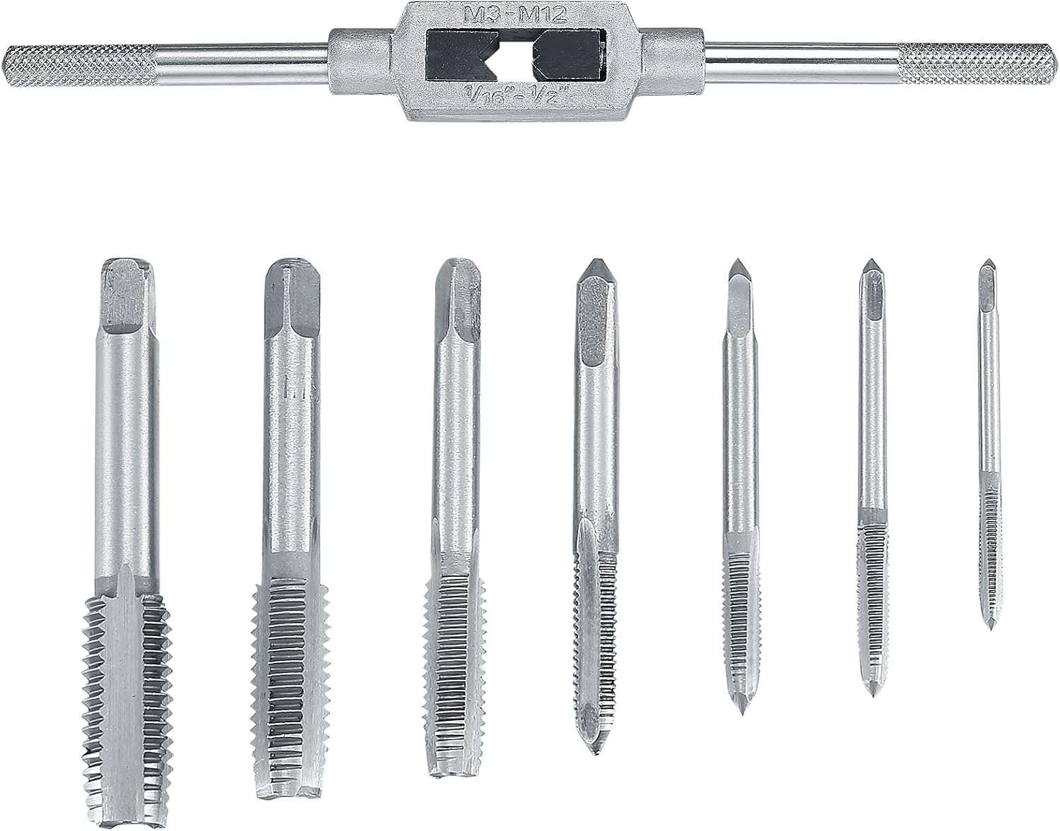 8 Pcs Tap Wrench Set, Adjustable Reamer Thread Tap Metric Set, Metal Thread Insert Machine Ratcheting Screw for Tapping, M3M4 M5M6M8M10M12