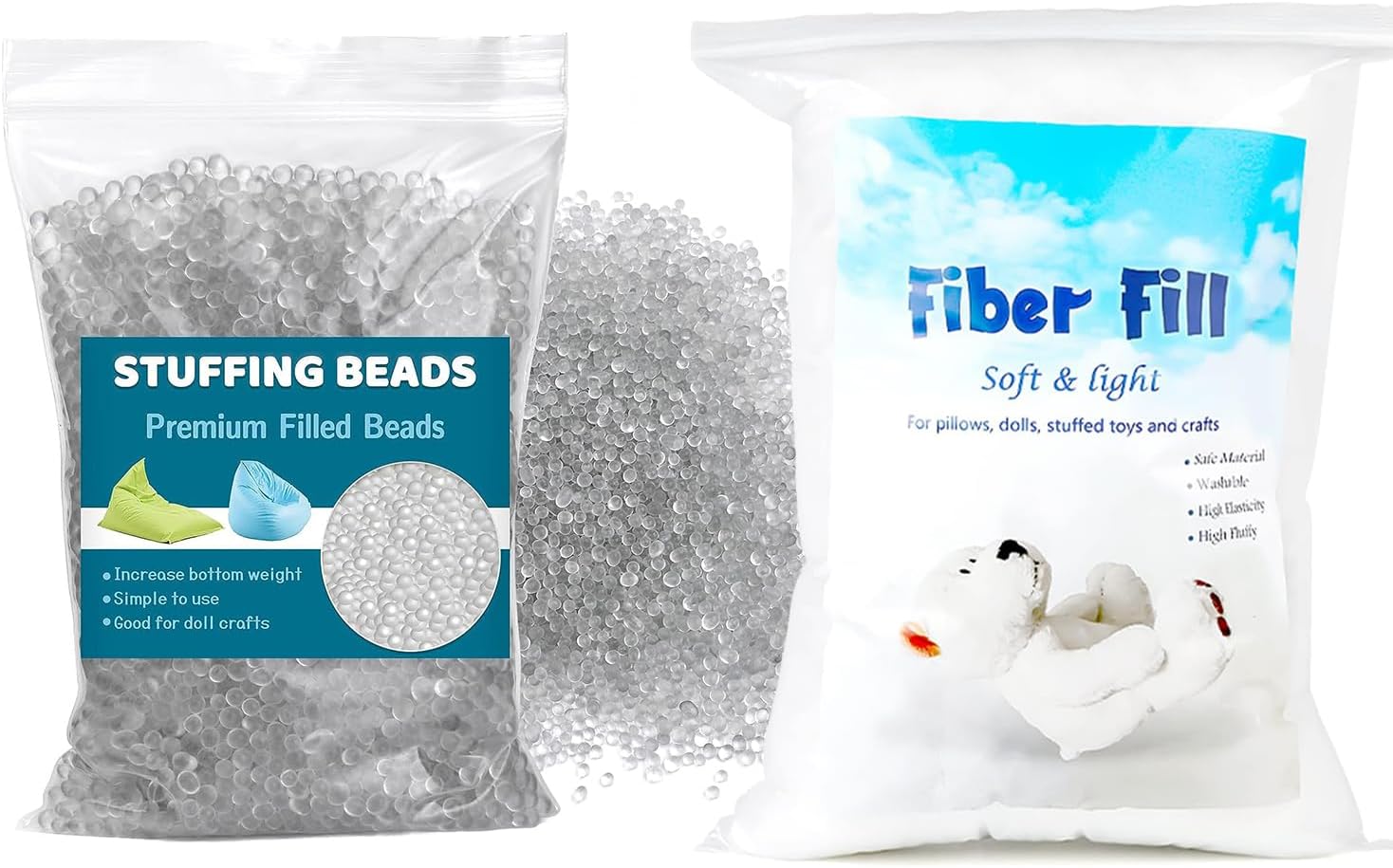 100g Polyester Fill, 400g14.1oz Glass Filling Beads, Stuffing for Stuffed Animals, High Resilience Stuffing Fluff Fiberfill for Pillow Filling, Christmas Dolls DIY, and Home Decors Projects