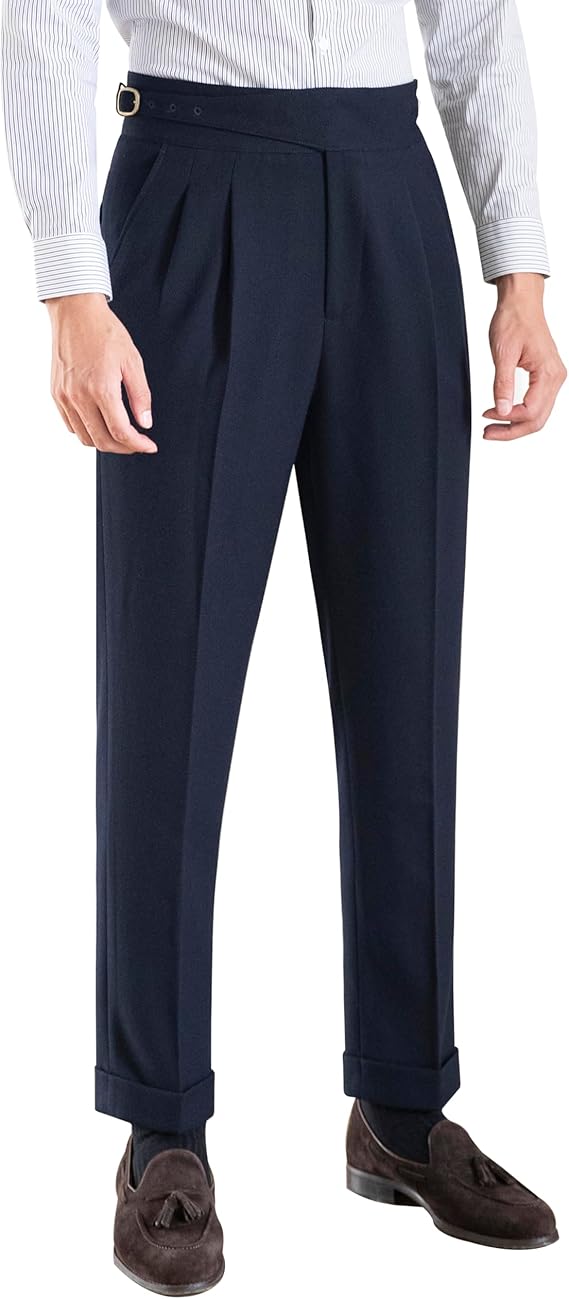 Men's Classic Gurkha Naples Italian Style Dress Pants No Need to tie a Belt