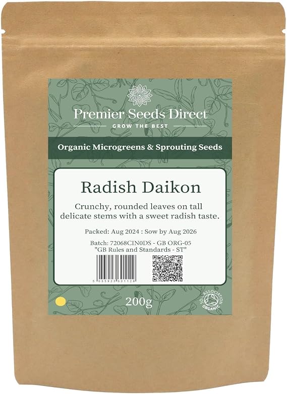 PREMIER SEEDS DIRECT - MICROGREEN/Sprouting Seeds - Radish Daikon - Organic (40 Grams)