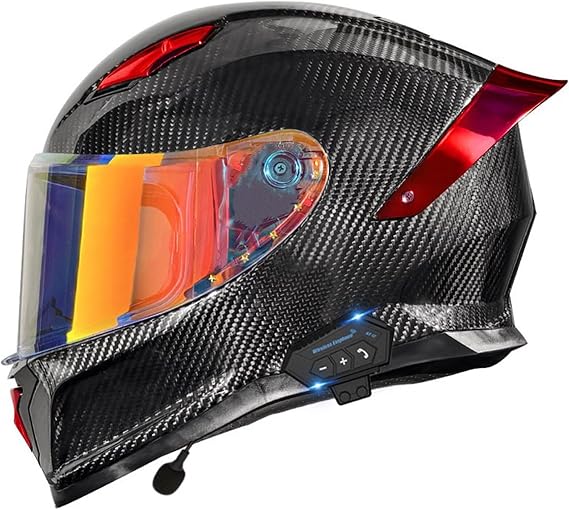 Motorcycle Carbon Fiber Full Face Helmets, with Spoiler Sport Touring Street Moped Scooter Chopper ATV Snowmobile Motorcycle Helmet, DOT Approved