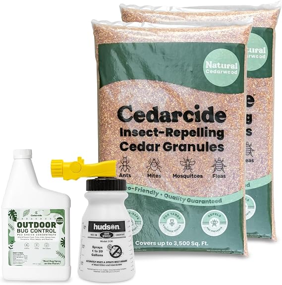 Cedarcide Outdoor Lawn and Garden Kit (Medium) Includes PCO Choice Cedar Oil Bug Killing Concentrate Quart and Insect Repelling Granules Kills and Repels Fleas, Ants, Mites, Mosquitoes