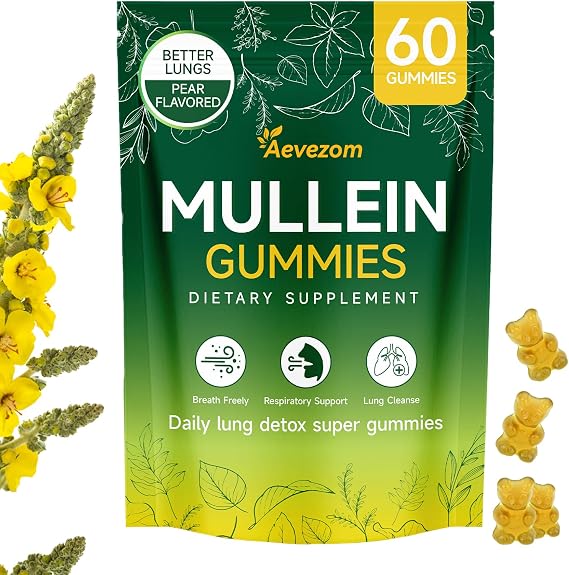 Mullein Gummies for Lungs-2000mg Mullein Leaf Herb Extract-Natural Herbal Supplement,Respiratory,Digestive,Immune Support-Lung Cleanse for Smoker 60 Gummies (1)