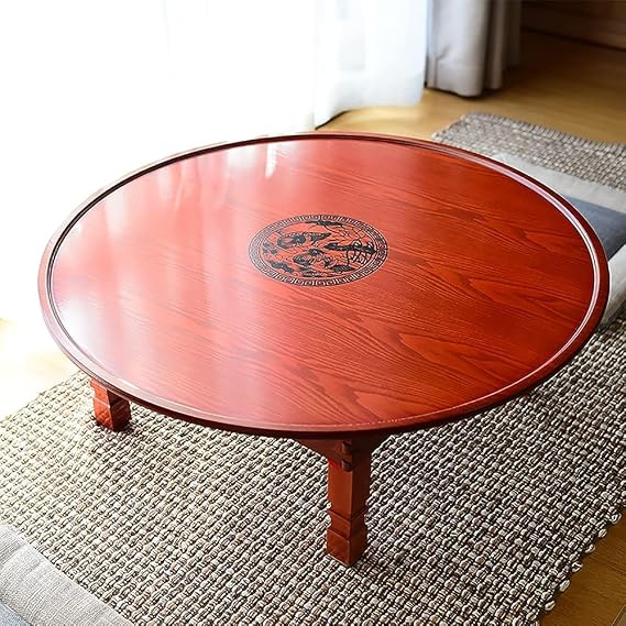 Folding Coffee Table,Solid Wood Low Table For Sitting On The Floor,Japanese Floor Table Foldable Dining Table,Round Meditation Table Kotatsu Table Altar Table(Size:23.6in diameter)