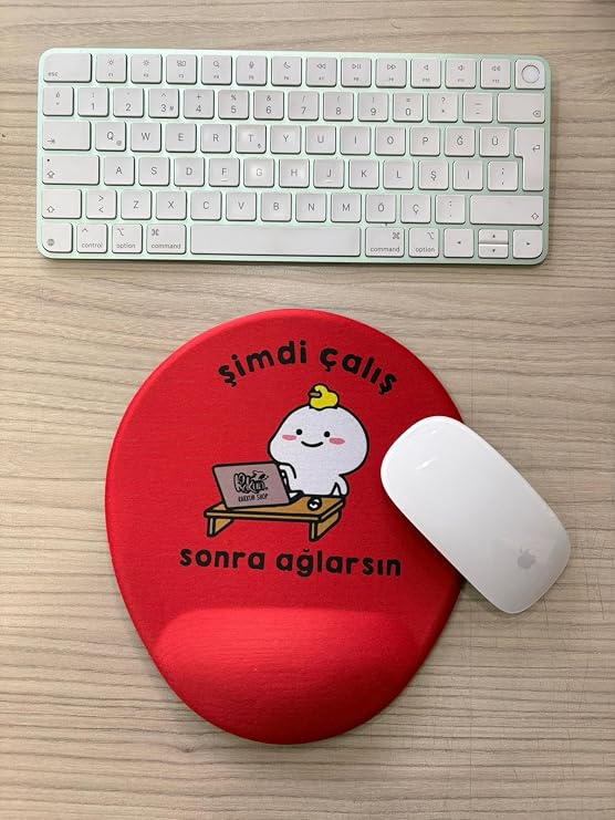 Şimdi Çalış Sonra Ağlarsın Baskılı Bilek Destekli OVAL Mouse Pad (kırmızı)