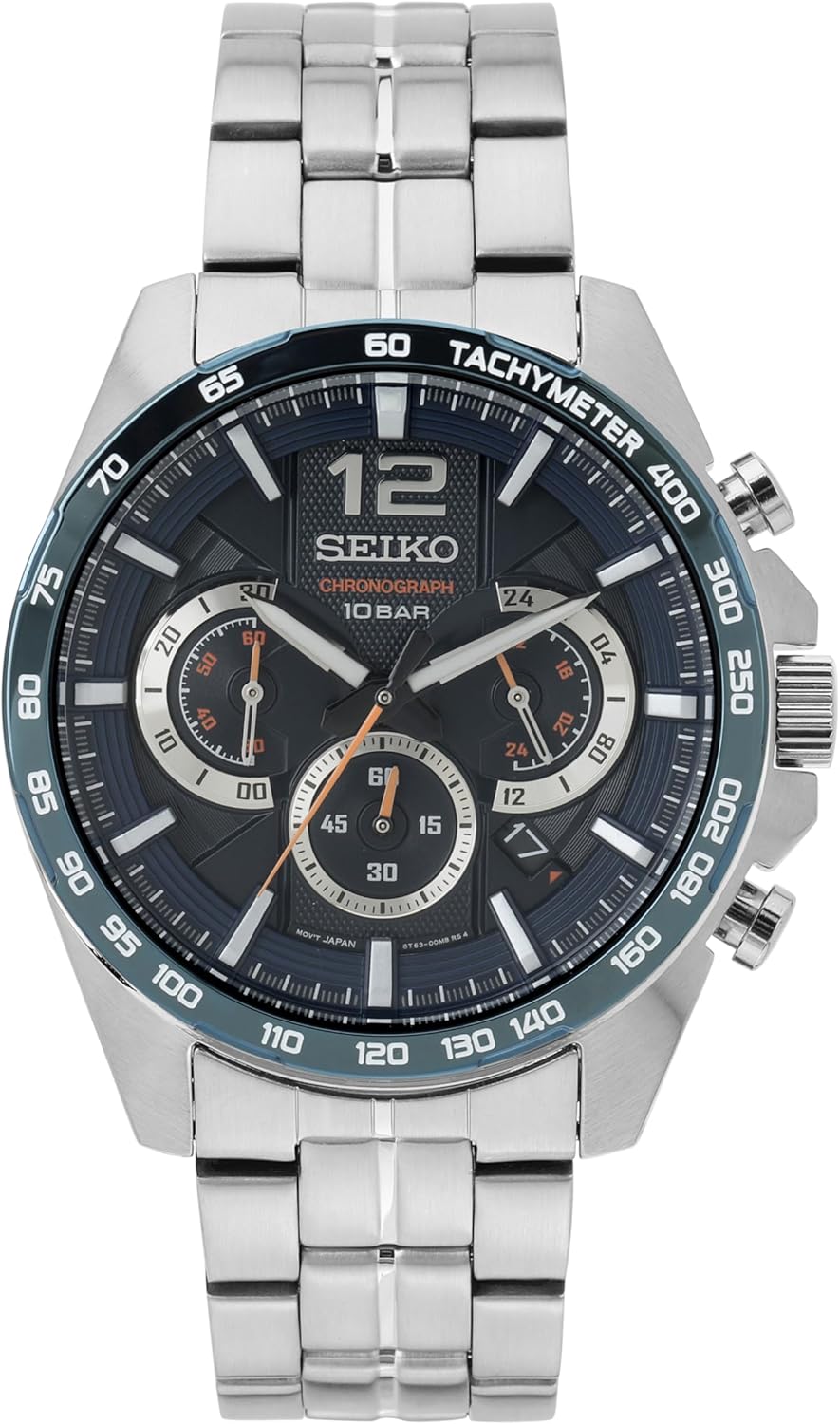 Seiko Mens Quartz Watch with Stainless Steel Silicone Strap