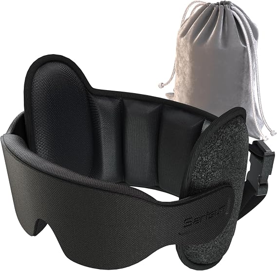 SARISUN Airplane Travel Pillow for Different Heights, Stable Head Support | Adjustable Airplane Head Strap fits Travelers (4'7" to 6'4"), Attache to Seat Headrest, 360 Support on Long Flight, Black