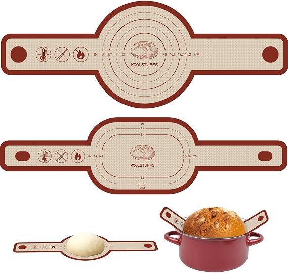 Silicone Bread Sling Oval and Round, 2 PCS Nonstick&Reusable Bread Baking Mats, Easy-To-Clean Dutch Oven Liners, Sourdough Bread Baking Supplies (Oval and Round, Red)