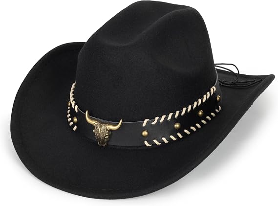 Western Cowboy Hat for Men Women Classic Fedora Hat with Buckle Belt (S-M)