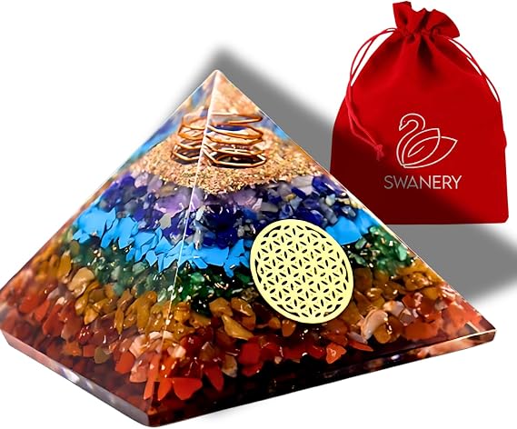 7 Chakra Crystal Tree of Life for Positive Energy, Good Luck, Chakra Activation| Natural Healing Gemstones MoneyTree Feng Shui, New Home decore Gift (Oragone Pyramid)
