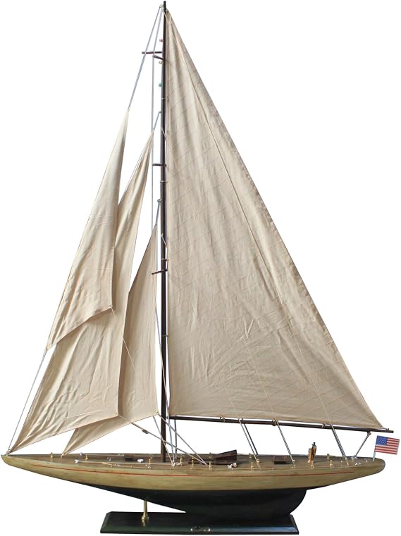 Hamption Nautical Wooden Rustic Enterprise Model Sailboat Decoration 60"