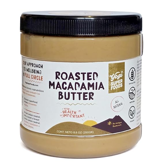 Yogi Super Foods Roasted Macadamia Nut Butter - Healthy Macadamia Butter Spread, Perfect for Keto and Paleo Diets - No Added Sugar, Creamy Texture, and Buttery Flavor - 250g
