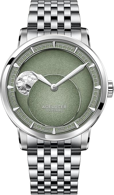 AGELOCER Men's Watch Automatic Mechanical 29.51-Day Precision Moon Phase Module Dial,80-Hour Power Reserve,Luminous,Stainless Steel Strap,Business Watches for Man,Dress Luxury Gift for Men