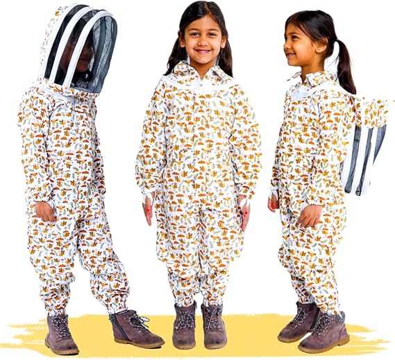 FOREST BEEKEEPING SUPPLY- Kids Full Body Bee Suit. Cotton twill soft to Childrens skin tuff to bee Stings with Veil