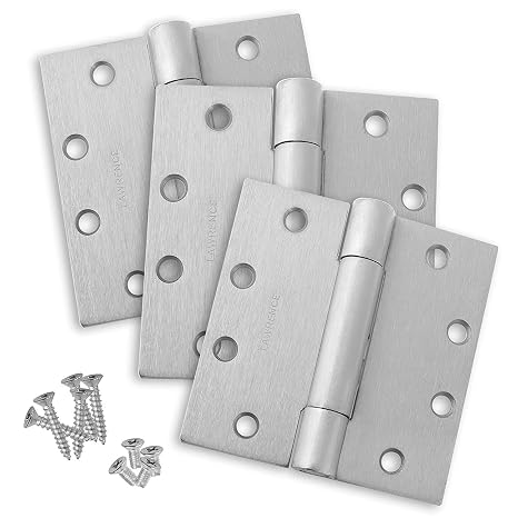 Door Hinge Commercial Heavy Weight Concealed Bearing Butt Hinge 4.5 x 4.5 Brushed Chrome Finish Lawrence Hardware LH1368CB-26D ANSI/BHMA Certified and Fire Rated Hinges 3 Pack