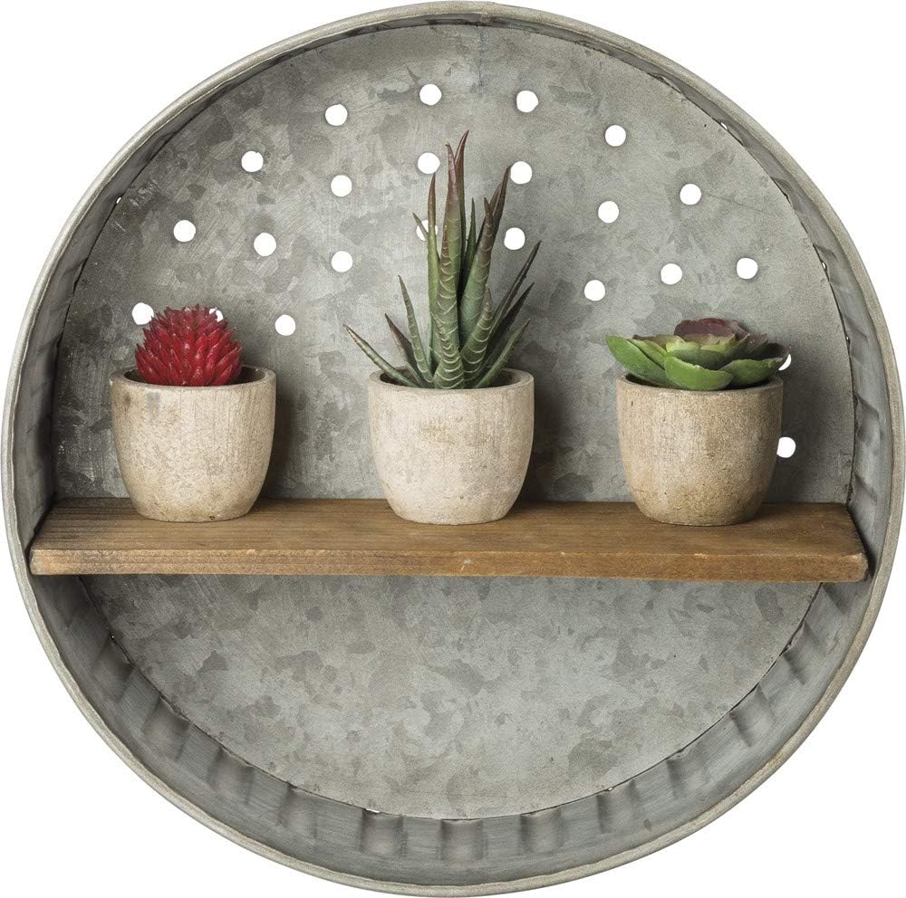 Primitives by Kathy 38024 Rustic-Inspired Wall Shelf, Metal and Wood, 12.5" in Diameter