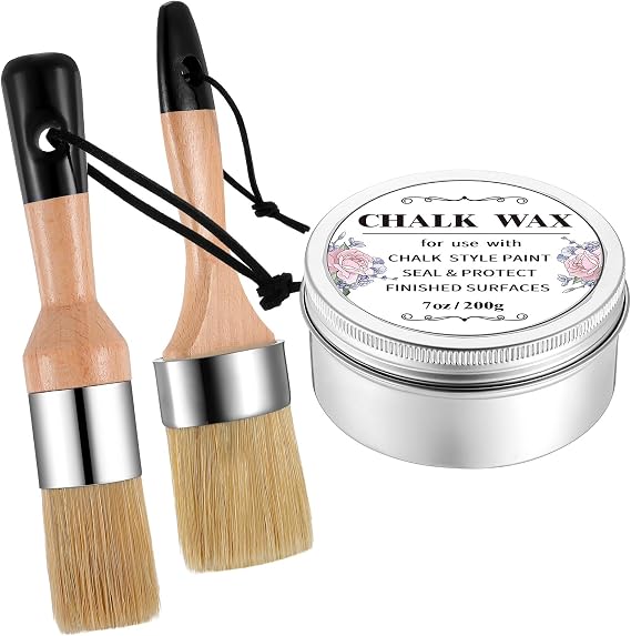 Threlaco Furniture Finishing Wax Paint Wax Sealer Clear with 2 Brush Set 7 oz for Clear Chalk Sealing Wood Surfaces Interior Furniture Protective Painting Waxing Wooden Floor Cabinet Home Accessories